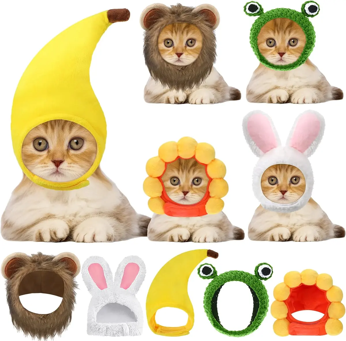Set of five small costume hats for cats