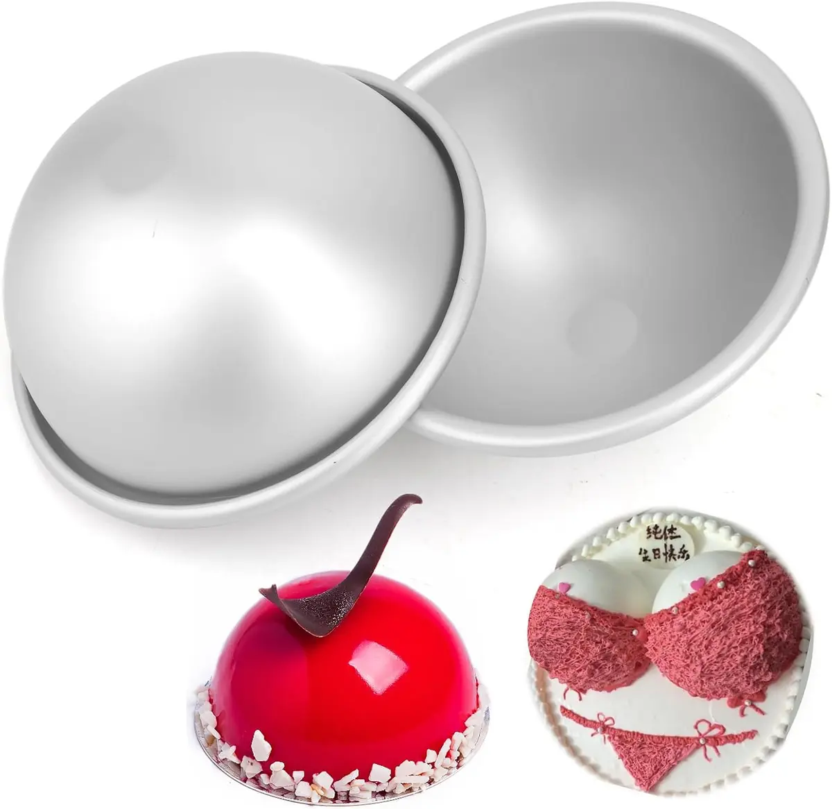 Hemisphere cake pan set shaped for football-themed cakes
