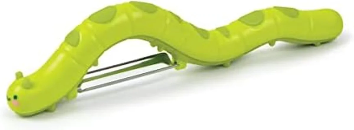 Novelty caterpillar-shaped vegetable peeler with textured body and ergonomic handle