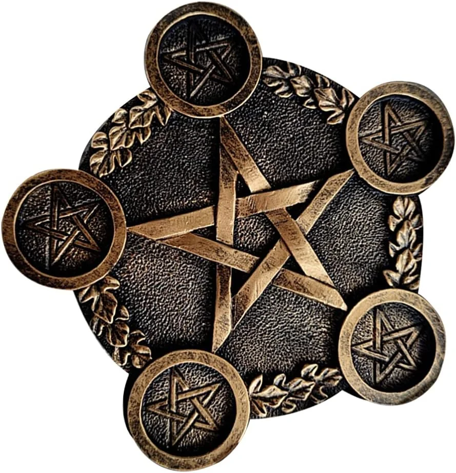 Resin candle holder with pentacle star design for altar use