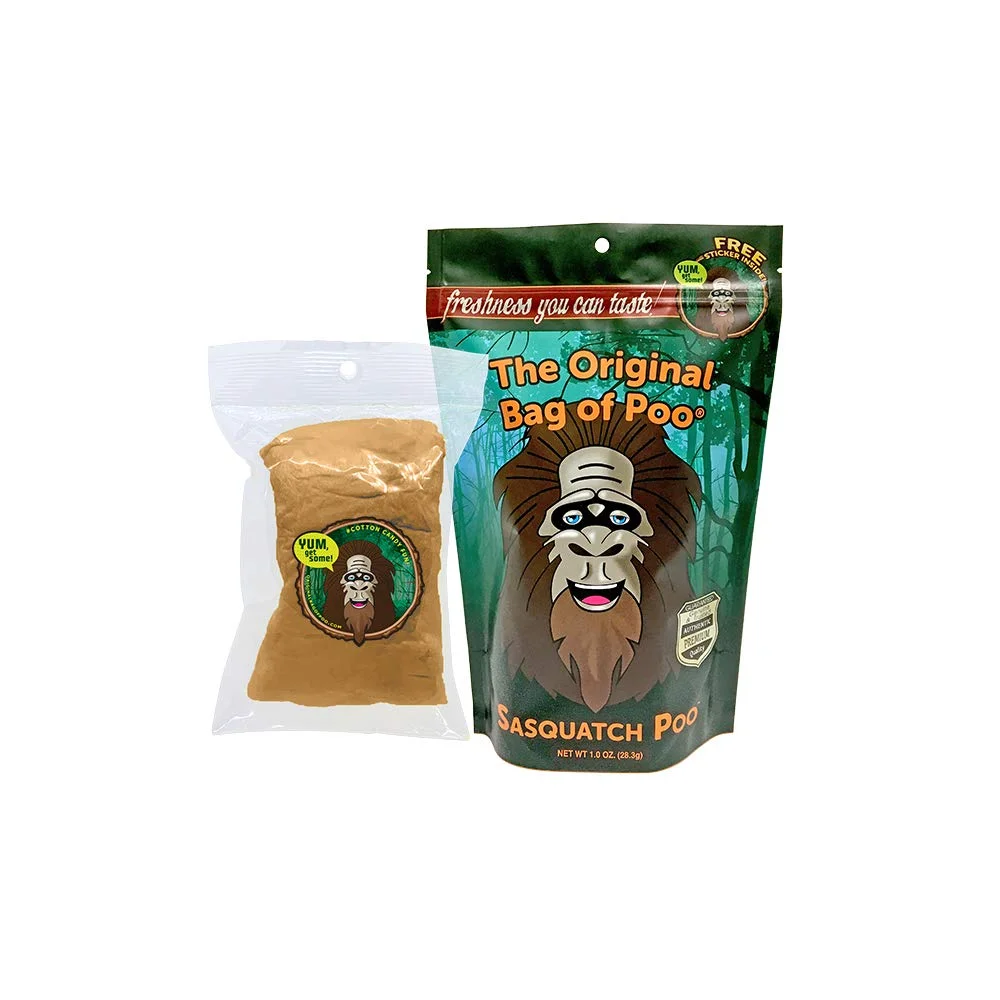 Brown poop-shaped novelty candy in a transparent package