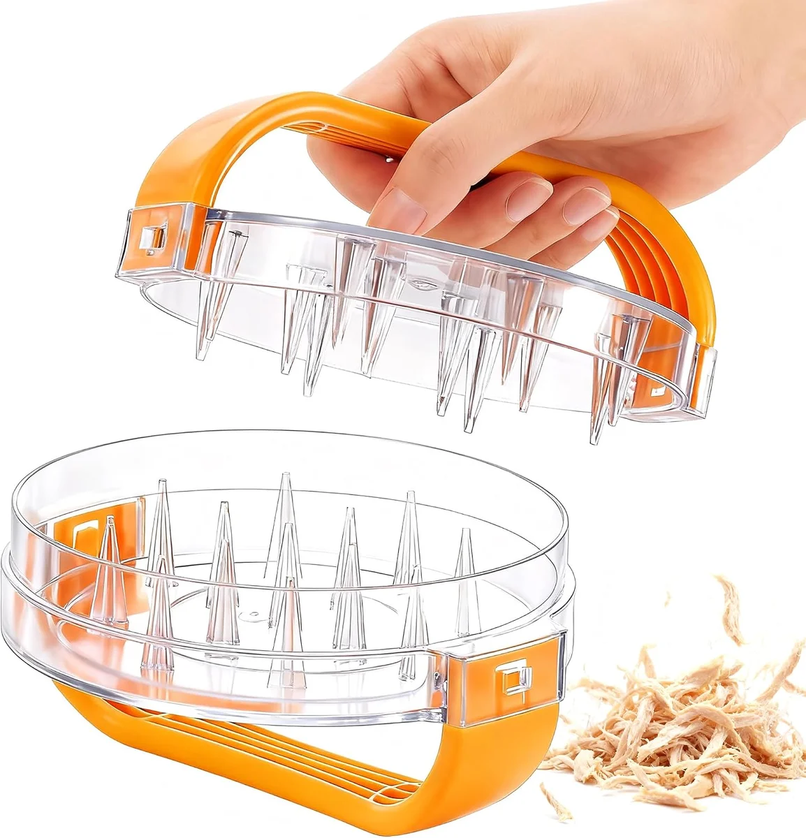 Clear plastic twist-lid chicken shredder container for pulling cooked meat